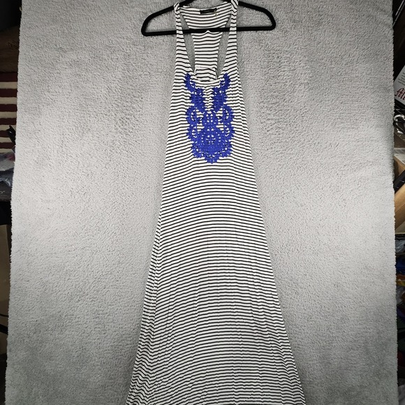 THML Anthropologie Maxi Dress Size S Striped Embroidered‎ Racerback Boho Beachy - Picture 2 of 13
